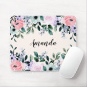 Tapis De Souris Bordure florale rose violet et vert (Avec souris)