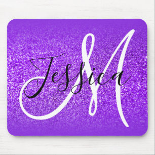 Tapis De Souris Bordure Ombrée Violet Bleu avec Monogramme Paillet