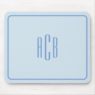 Tapis De Souris Bordure simple 3 lettres bleu monogramme