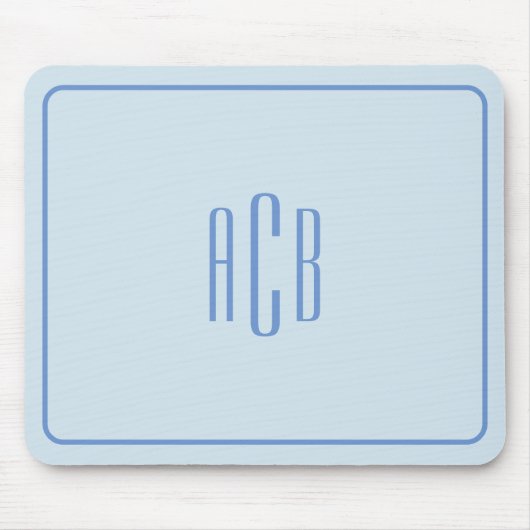 Tapis De Souris Bordure simple 3 lettres bleu monogramme (Devant)