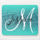 Tapis De Souris Bordure Turquoise Ombrée Glitter Monogramme Sarcel (Devant)