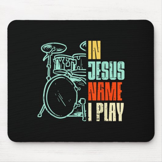 Tapis De Souris Boredkoalas Jesus Name I Play Drums - Men, Boys - (Devant)