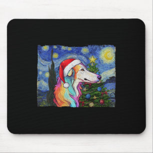 Tapis De Souris Borzoi Santa Chapeau Noël Stress Night Chien Art P