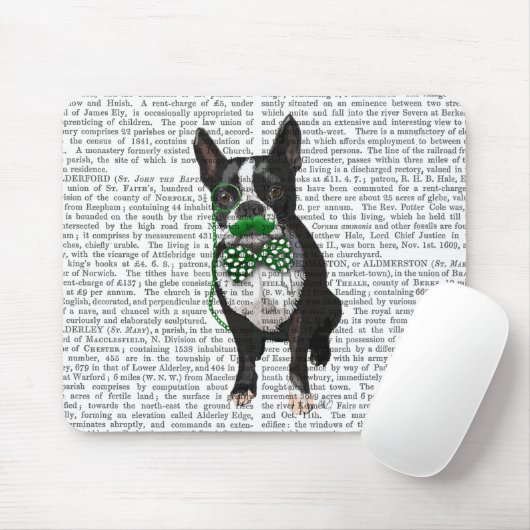 Tapis De Souris Boston Terrier Avec Moustache Verte Et Pot (Avec souris)