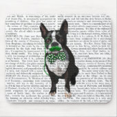 Tapis De Souris Boston Terrier Avec Moustache Verte Et Pot (Devant)