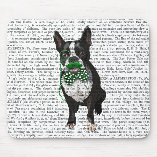 Tapis De Souris Boston Terrier Avec Moustache Verte Et Pot (Devant)