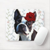 Tapis De Souris Boston Terrier avec Rose sur Head 2 (Avec souris)