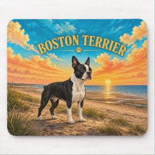 Tapis De Souris Boston Terrier, Cape Cod Aquarelle Vintage