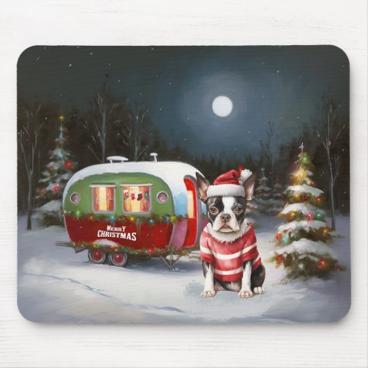 Tapis De Souris Boston Terrier Caravan Christmas Adventure (Devant)
