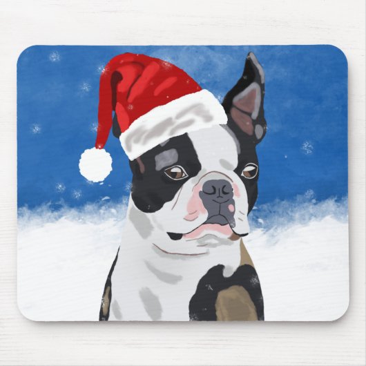 Tapis De Souris Boston Terrier Chien dans neige Noël Joyeux vacanc (Devant)