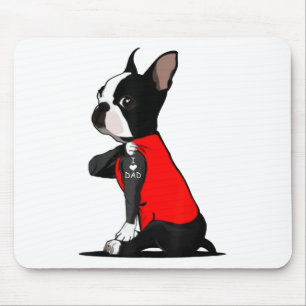 Tapis De Souris Boston Terrier Chien Tattoo J'aime papa Famille dr