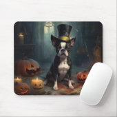 Tapis De Souris Boston Terrier Citrouille Halloween effroi (Avec souris)