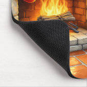 Tapis De Souris Boston Terrier Fireplace with Christmas Lights (Coin)