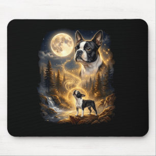 Tapis De Souris Boston terrier hurlant à la lune rétro