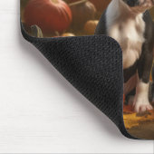 Tapis De Souris Boston Terrier Puppy Automne Citrouille de plaisir (Coin)