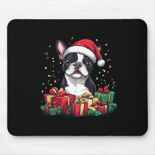 Tapis De Souris Boston Terrier Santa Hat Funny Christmas Bostie Do (Devant)