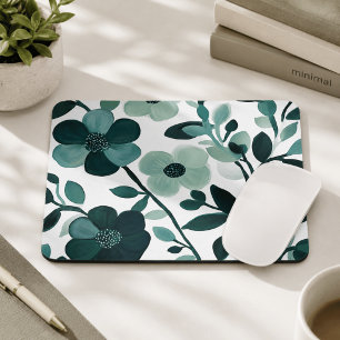 Tapis de souris botanique floral bleu élégant aqua