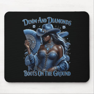 Tapis De Souris Bottes Occidentales Sur Le Sol Denim Et Diamonds V