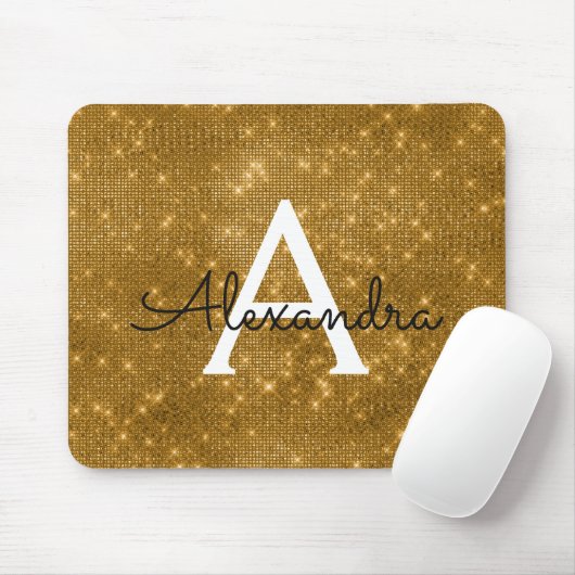 Tapis De Souris Bouche d'or Monogramme moderne Nom Mousepad (Avec souris)