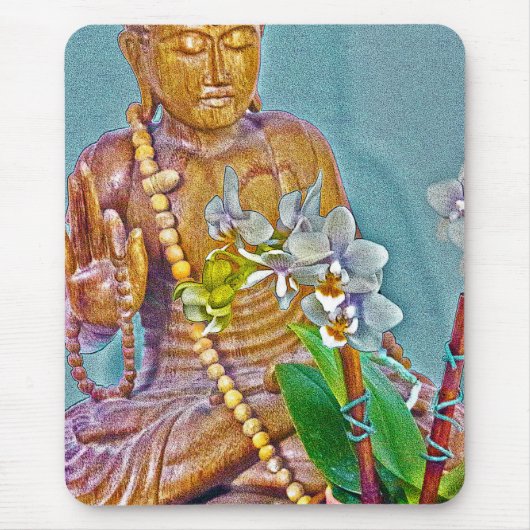 Tapis De Souris Bouddha aux orchidées blanches (Devant)