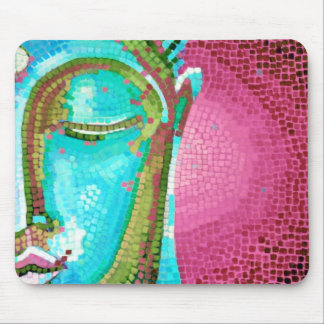 Tapis De Souris Bouddha bleu et rose font face à la mosaïque