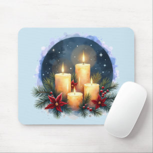 Tapis De Souris Bougie de Noël avec Poinsettias