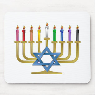 Tapis De Souris Bougies arc-en-ciel de Hanukkah Menorah en or