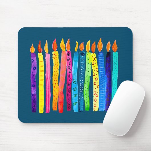 Tapis De Souris Bougies d'anniversaire aquarelle colorées (Avec souris)