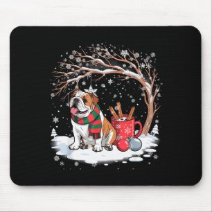 Tapis De Souris Bouldog anglais drôle dans l'arbre de neige Noël W
