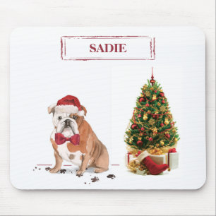 Tapis De Souris Bouledogue anglais drôle de chien de Noël avec arb