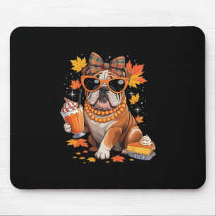 Tapis De Souris Bouledogue anglais Filles à nœud Automne Feuilles