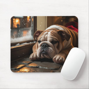 Tapis De Souris Bouledogue avec lumières de Noël vacances