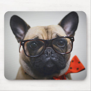 Tapis De Souris Bouledogue français avec les verres et la cravate