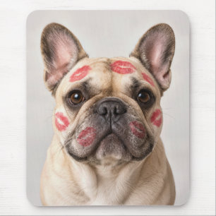 Tapis De Souris Bouledogue français avec marques de baisers au rou
