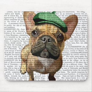 Tapis De Souris Bouledogue français Brown avec le casquette vert 