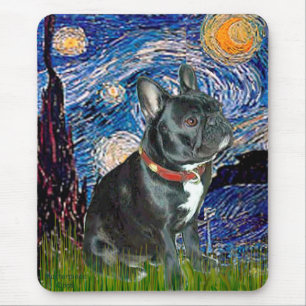 Tapis De Souris Bouledogue Français (noir 11) - Nuit Étoilée (vert