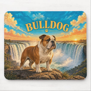 Tapis De Souris Bouledogue, Niagara Falls Art Chien Aquarelle Vint