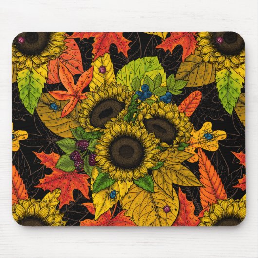 Tapis De Souris Bouquet d'automne noir (Devant)