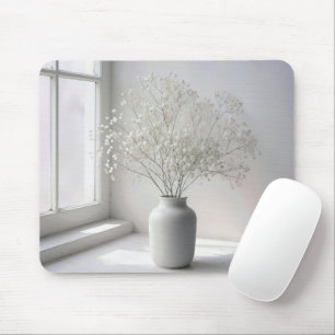 Tapis De Souris Bouquet de Baby's Breath dans un vase blanc