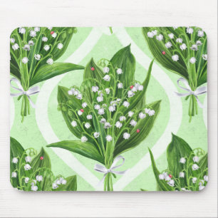 Tapis De Souris Bouquet de lys de la vallée fleurs sur vert