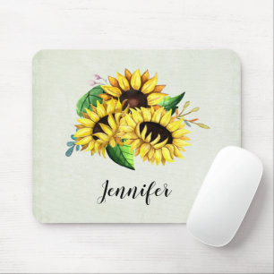 Tapis De Souris Bouquet de tournesol jaune en aquarelle