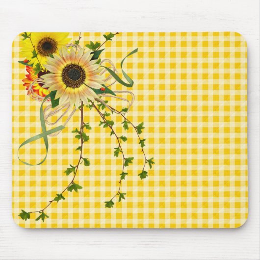 Tapis De Souris Bouquet de tournesol sur En vichy (Devant)