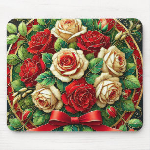 Tapis De Souris Bouquet élégant de roses rouges et blanches