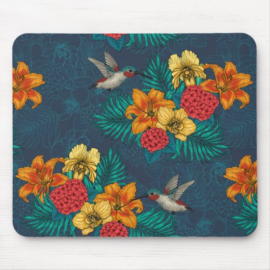 Tapis De Souris Bouquet et colibris tropicaux (Devant)