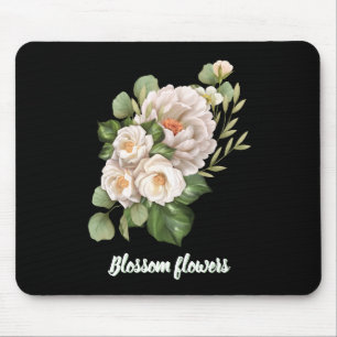 Tapis De Souris Bouquet floral blanc élégant avec feuilles vertes