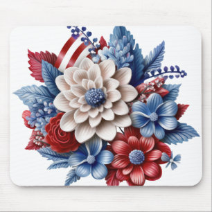 TAPIS DE SOURIS BOUQUET FLORAL BLEU BLANC ROUGE PATRIOTIQUE