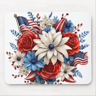 TAPIS DE SOURIS BOUQUET FLORAL BLEU BLANC ROUGE PATRIOTIQUE