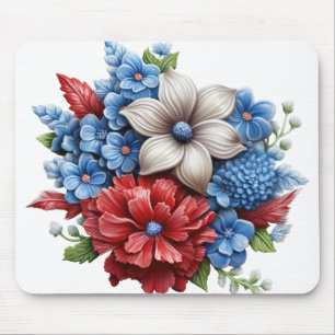 TAPIS DE SOURIS BOUQUET FLORAL BLEU BLANC ROUGE PATRIOTIQUE
