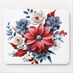TAPIS DE SOURIS BOUQUET FLORAL BLEU BLANC ROUGE PATRIOTIQUE