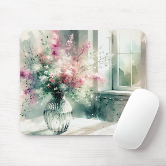 Tapis De Souris Bouquet Floral Rose Et Vert (Avec souris)